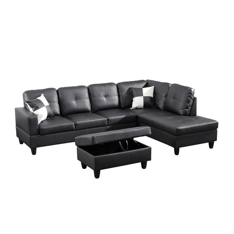 Sleek 3-Piece Black Faux Leather Couch Set, Modern Elegance for Your Living Room-5