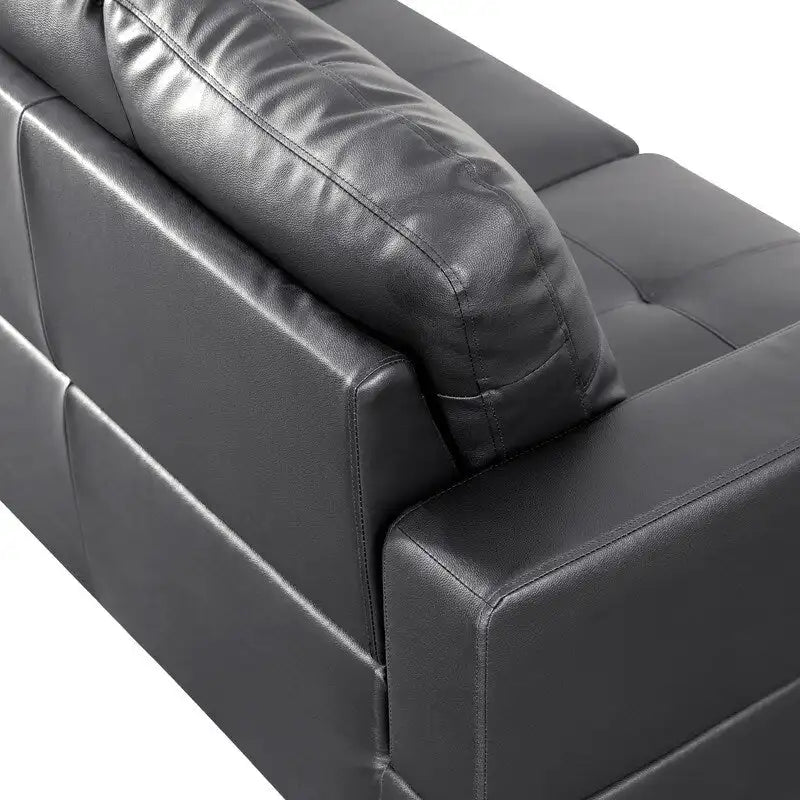 Sleek 3-Piece Black Faux Leather Couch Set, Modern Elegance for Your Living Room-11