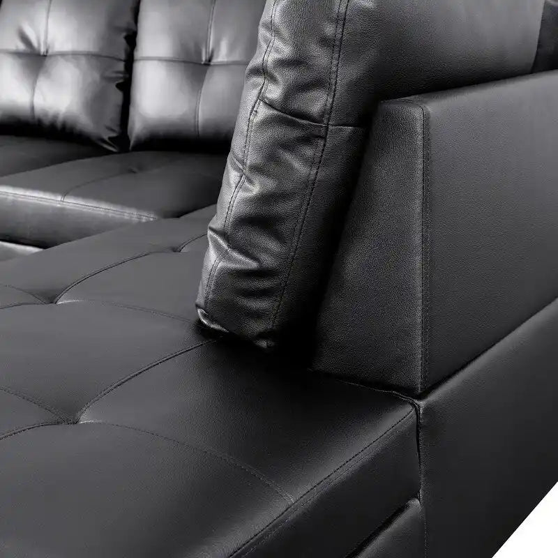 Sleek 3-Piece Black Faux Leather Couch Set, Modern Elegance for Your Living Room-13