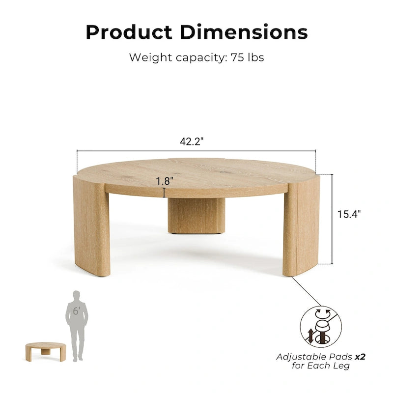 Furniture of America Minst Modern Oak Wood Round Coffee Table-2