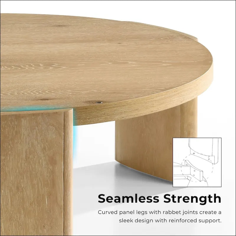 Furniture of America Minst Modern Oak Wood Round Coffee Table-3