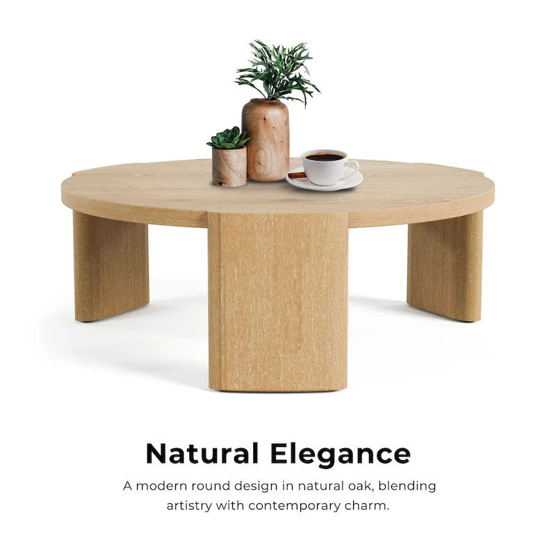 Furniture of America Minst Modern Oak Wood Round Coffee Table-5