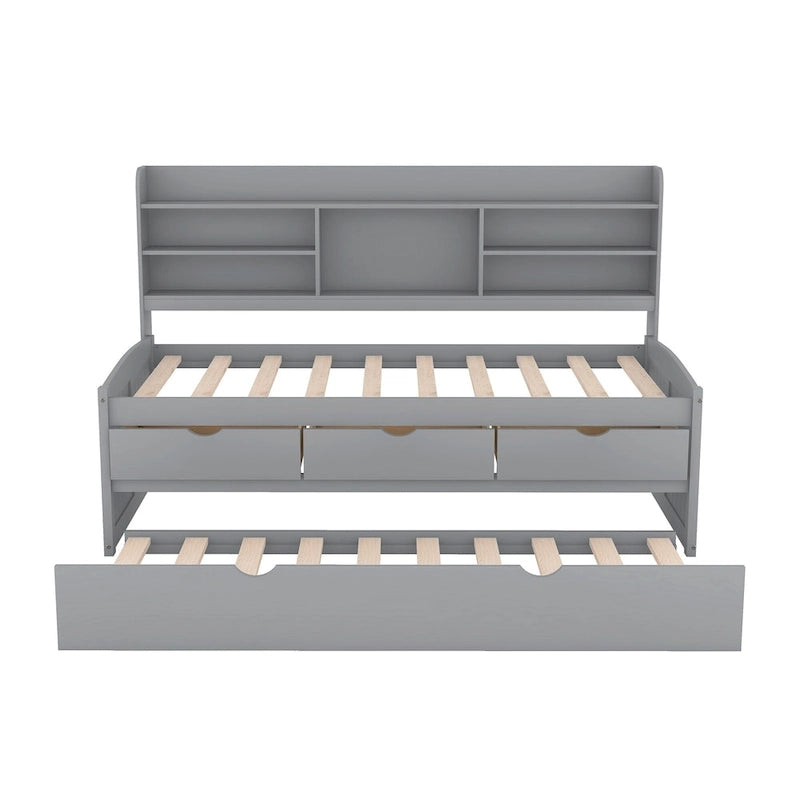 Twin Pine Captain Bed with Shelves, Drawers & Trundle-5