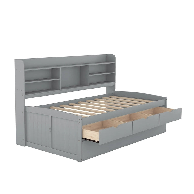 Twin Pine Captain Bed with Shelves, Drawers & Trundle-9