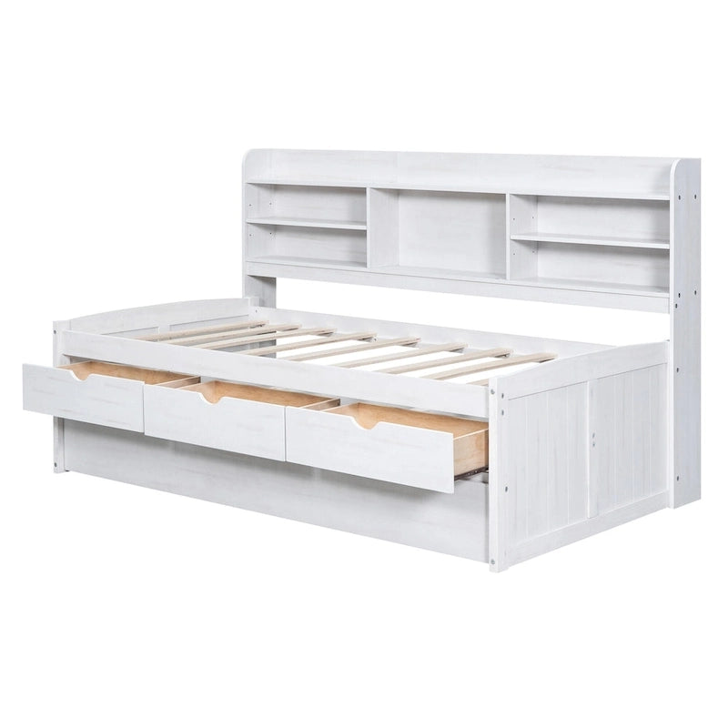 Twin Pine Captain Bed with Shelves, Drawers & Trundle-22