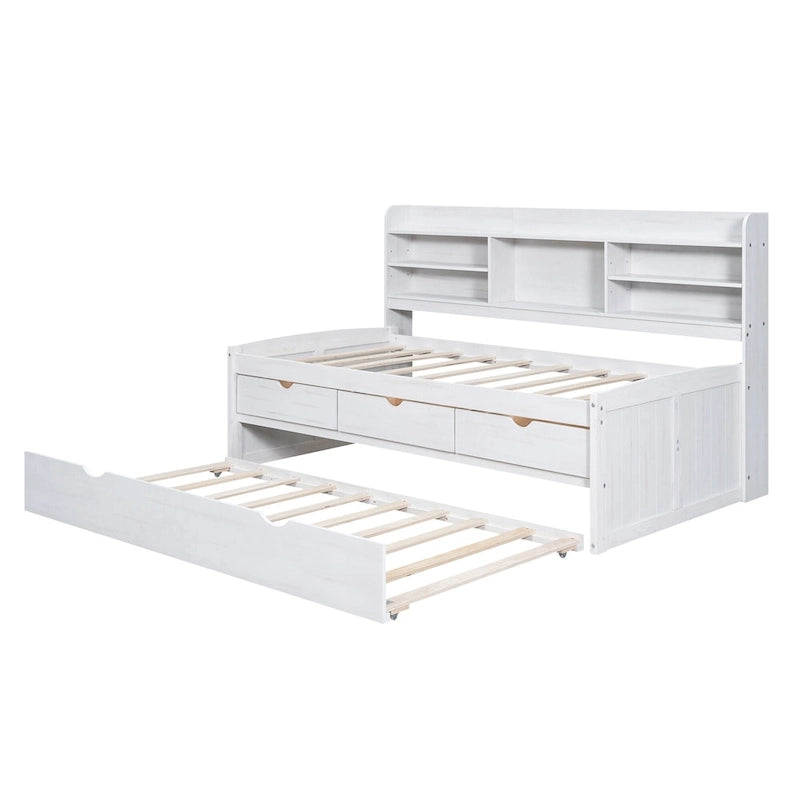 Twin Pine Captain Bed with Shelves, Drawers & Trundle-25