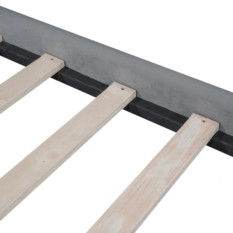 Queen Size Velvet Upholstered Platform Bed Frame with LED Light & Biscuit Headboard-29