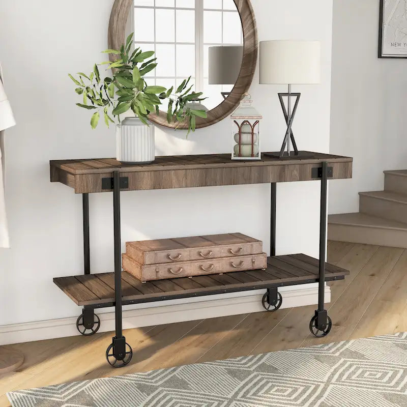 Hyssop Farmhouse 47-inch Metal 1-Shelf Console Table by Furniture of America-29