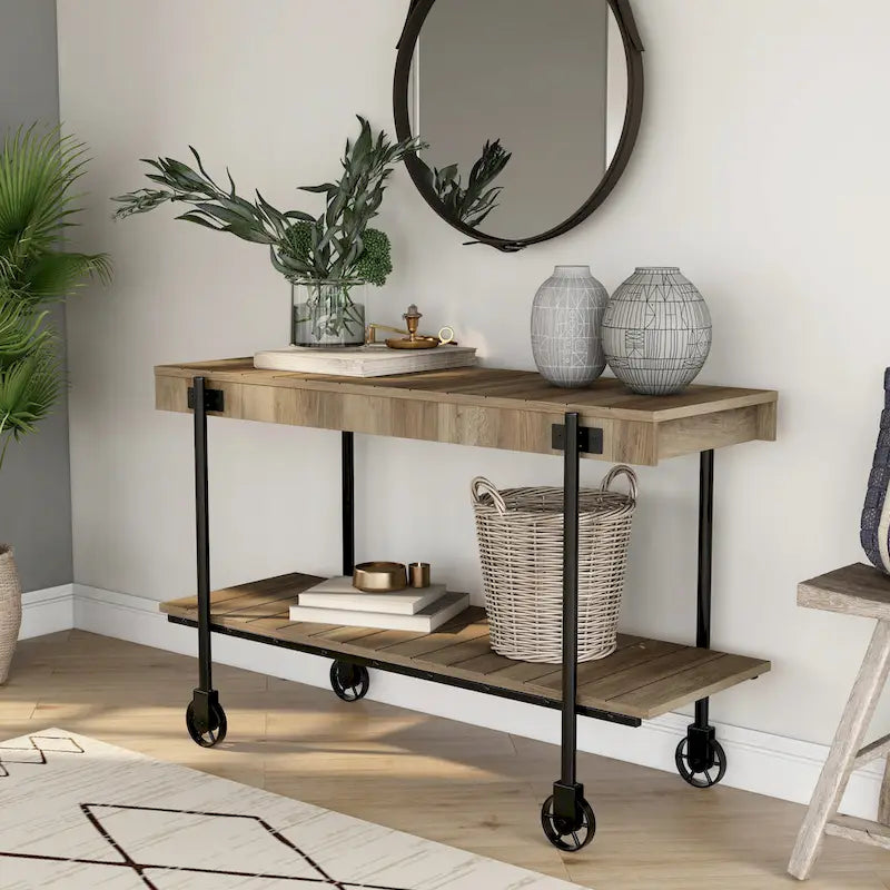Hyssop Farmhouse 47-inch Metal 1-Shelf Console Table by Furniture of America-3