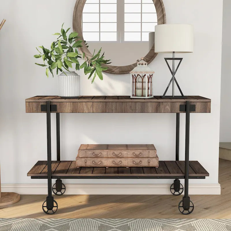 Hyssop Farmhouse 47-inch Metal 1-Shelf Console Table by Furniture of America-11