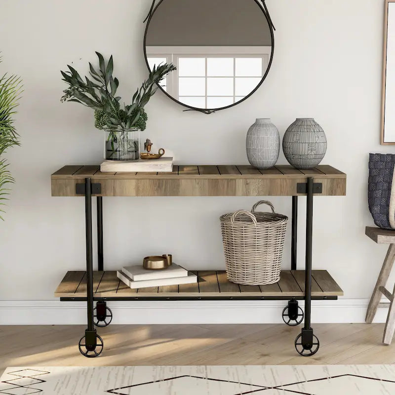 Hyssop Farmhouse 47-inch Metal 1-Shelf Console Table by Furniture of America-21