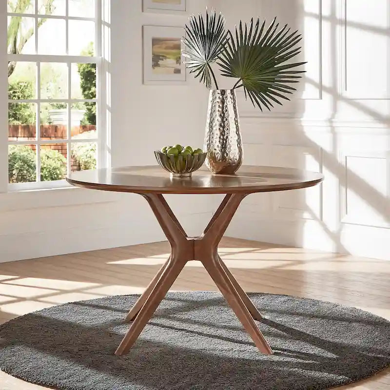 Sylvestria Mid-Century Walnut Finish Round Dining Set-3