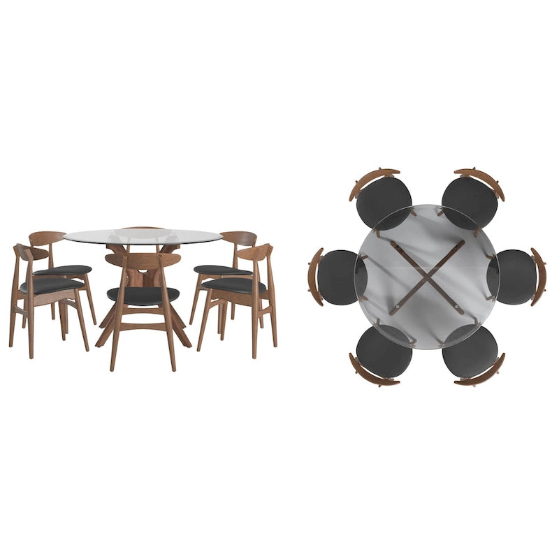 Sylvestria Mid-Century Walnut Finish Round Dining Set-6