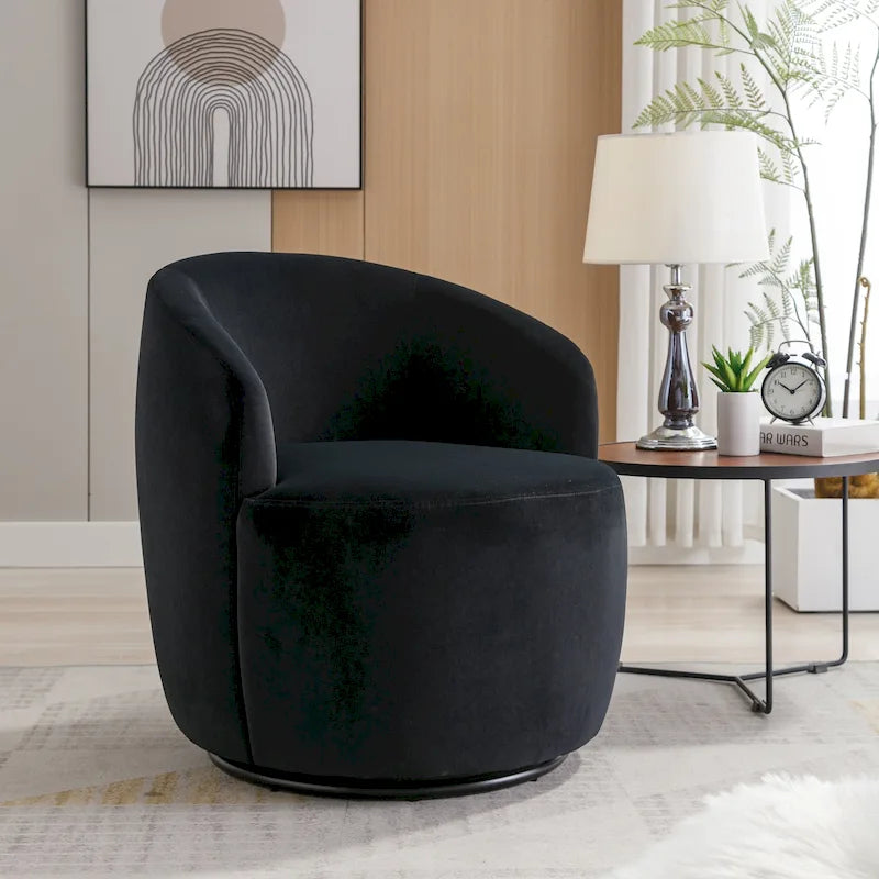 Velvet Swivel Barrel Accent Chair - 25.60 x 25.60 x 27.56-18
