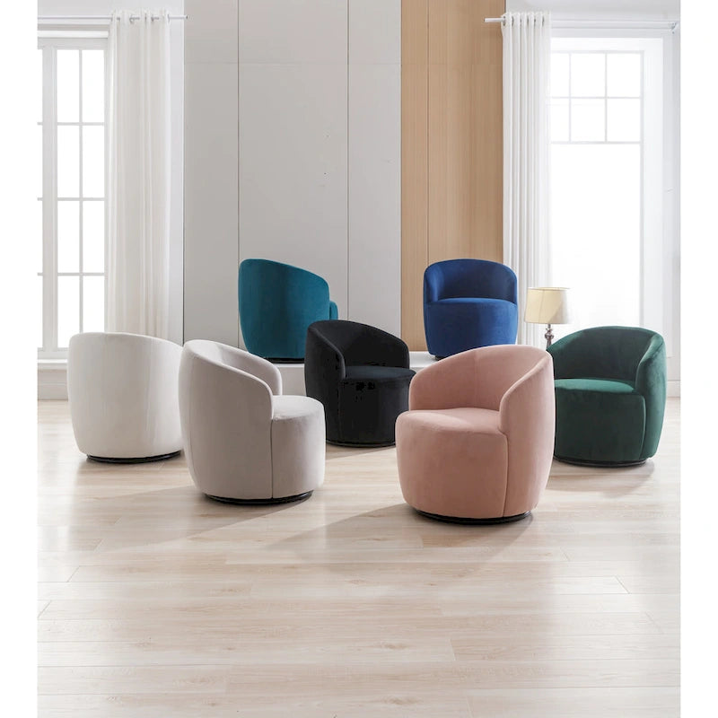 Velvet Swivel Barrel Accent Chair - 25.60 x 25.60 x 27.56