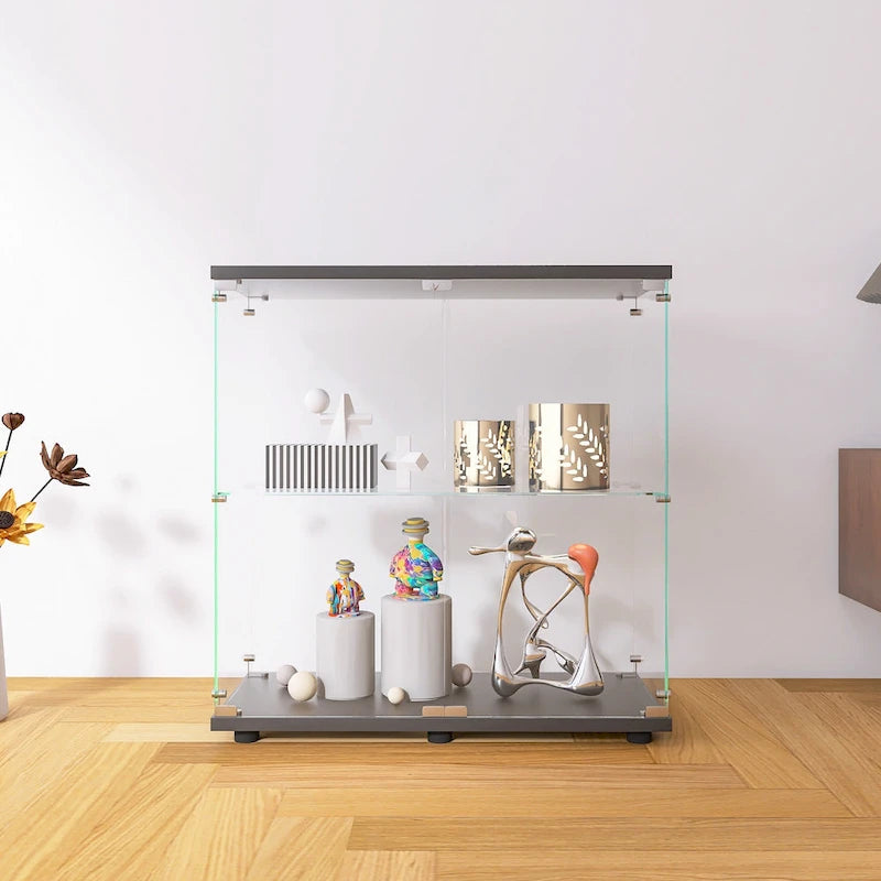 Two-door Glass Display Cabinet 2 Shelves with Door-5