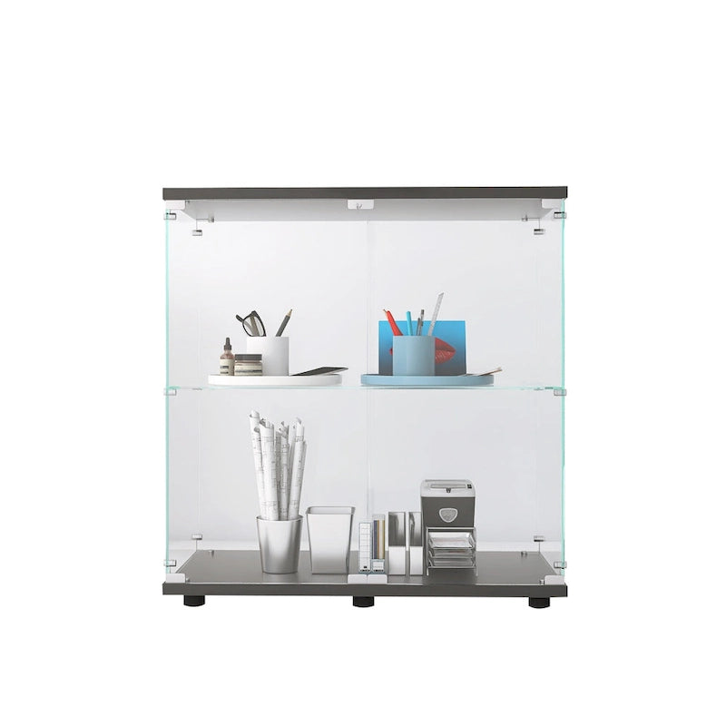 Two-door Glass Display Cabinet 2 Shelves with Door-8