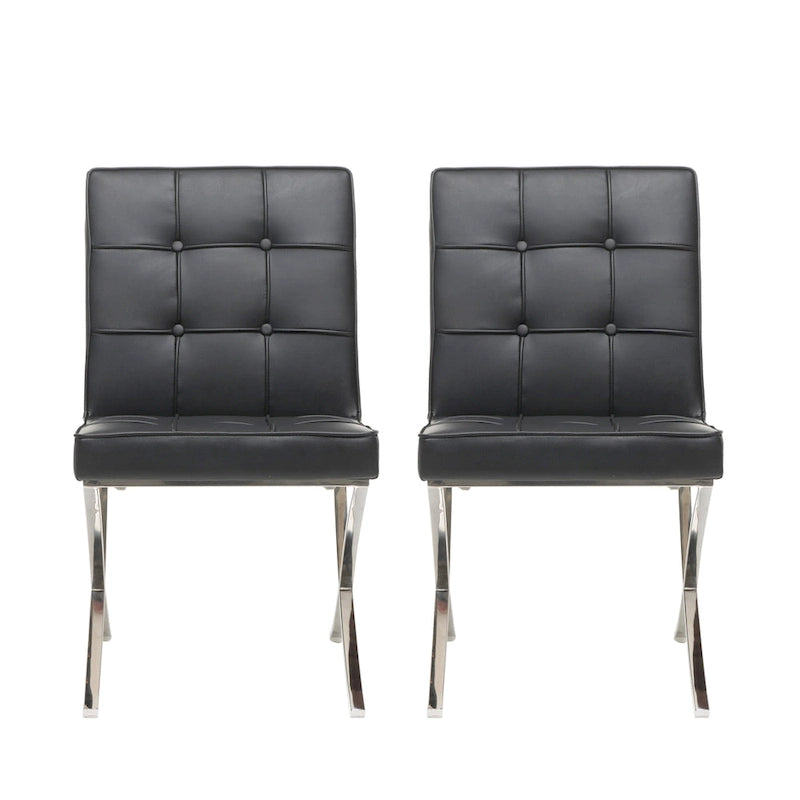 Milania Modern Button Tufted Leather Dining Chairs (Set of 2) by Christopher Knight Home-2