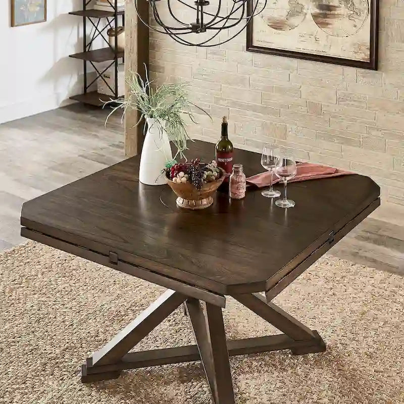 Sylvestra Espresso Convertible Dining Table with Lazy Susan-4