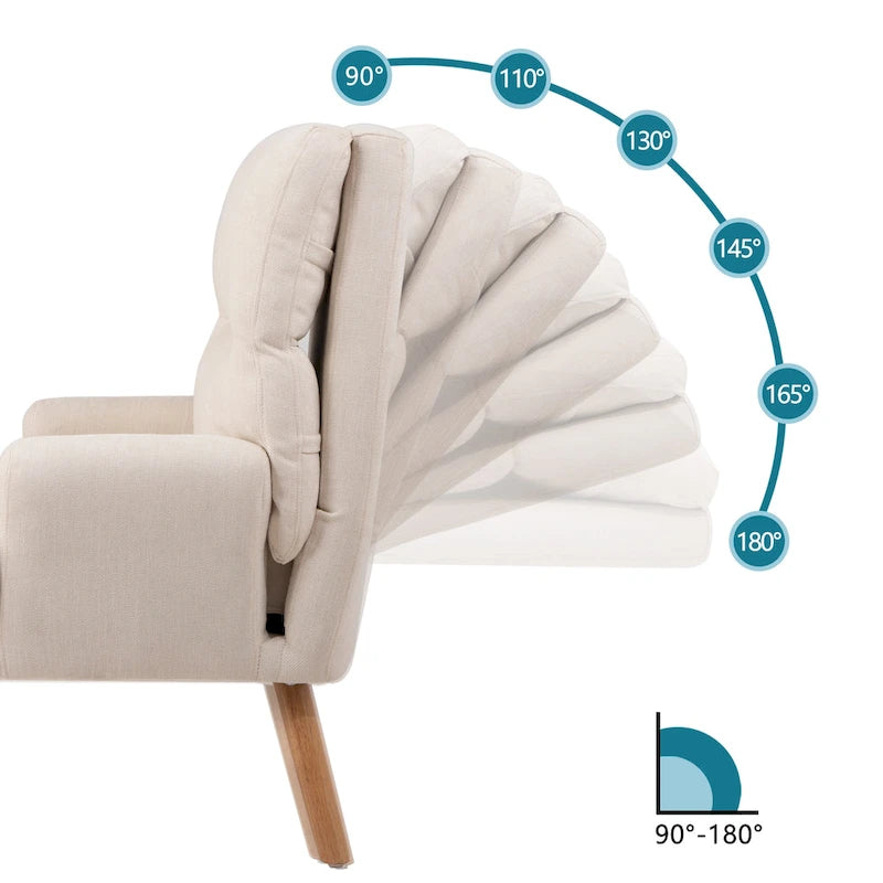 Accent Chair with Ottoman Set, Fabric Armchair with Wood Legs and Adjustable Backrest , Mid Century Modern Comfy Lounge Chair-6