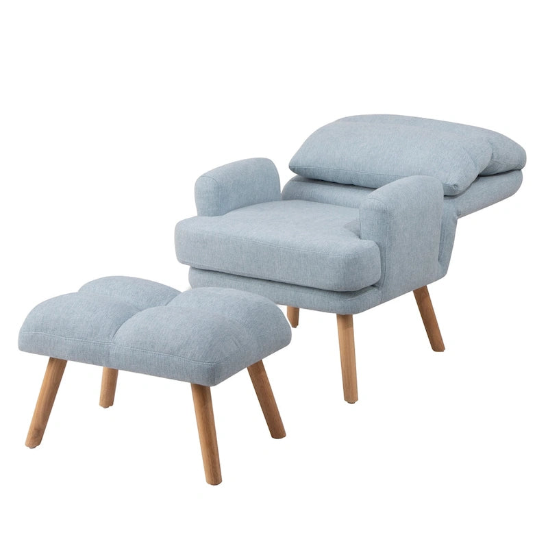 Accent Chair with Ottoman Set, Fabric Armchair with Wood Legs and Adjustable Backrest , Mid Century Modern Comfy Lounge Chair-10