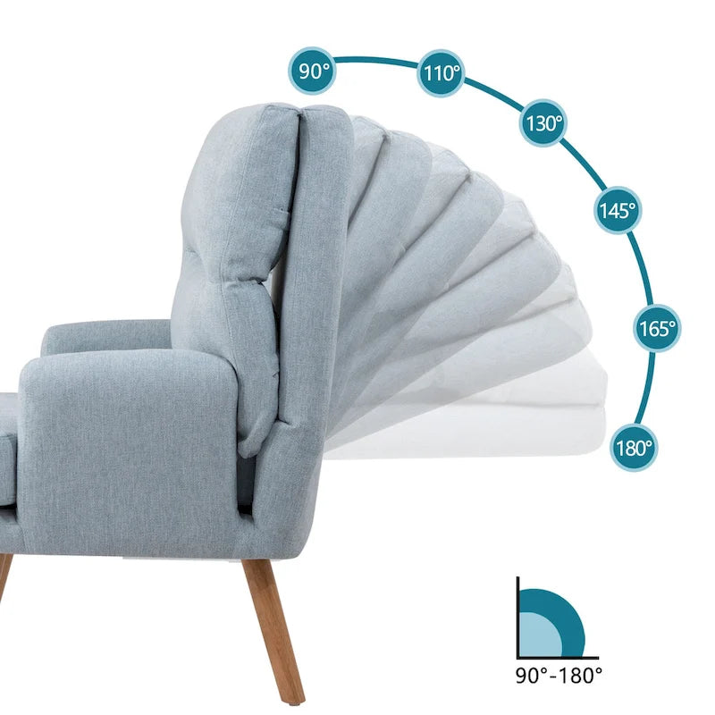 Accent Chair with Ottoman Set, Fabric Armchair with Wood Legs and Adjustable Backrest , Mid Century Modern Comfy Lounge Chair-11