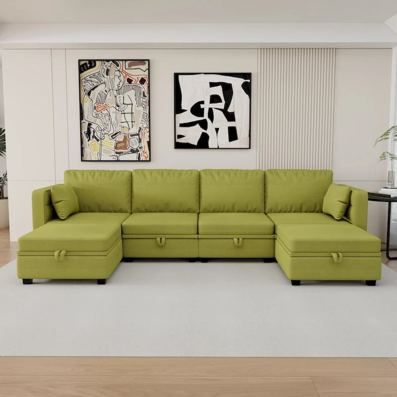 Modular U-shaped adjustable sectional sofa with reversible chains and storage seats-26