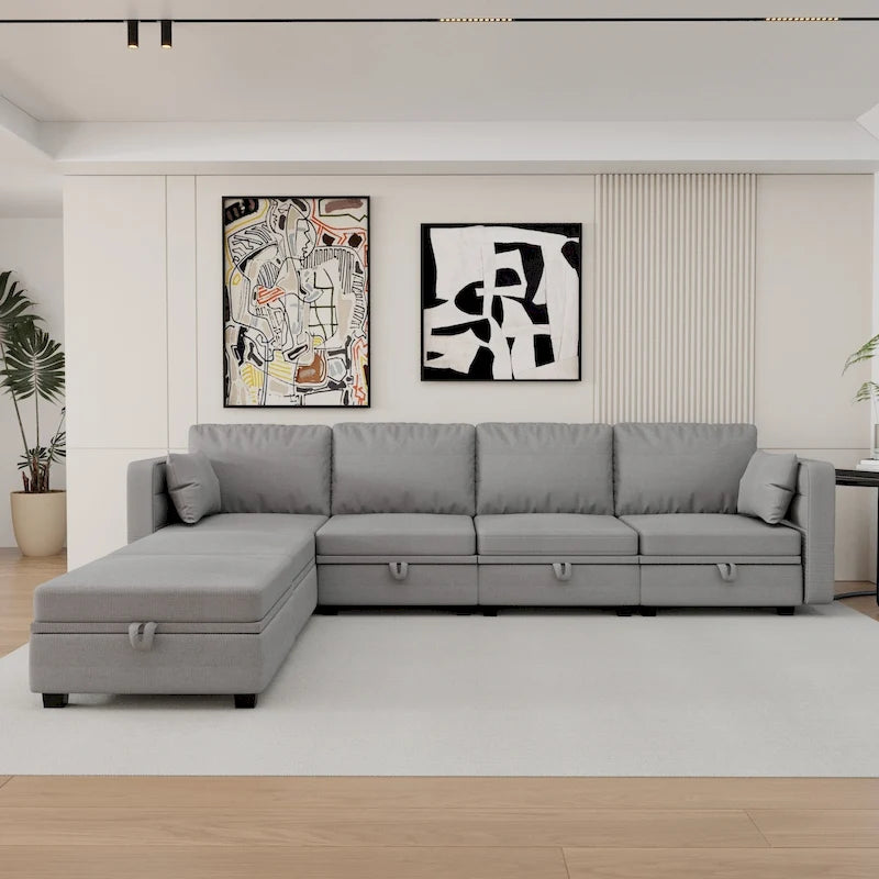 Modular U-shaped adjustable sectional sofa with reversible chains and storage seats-29