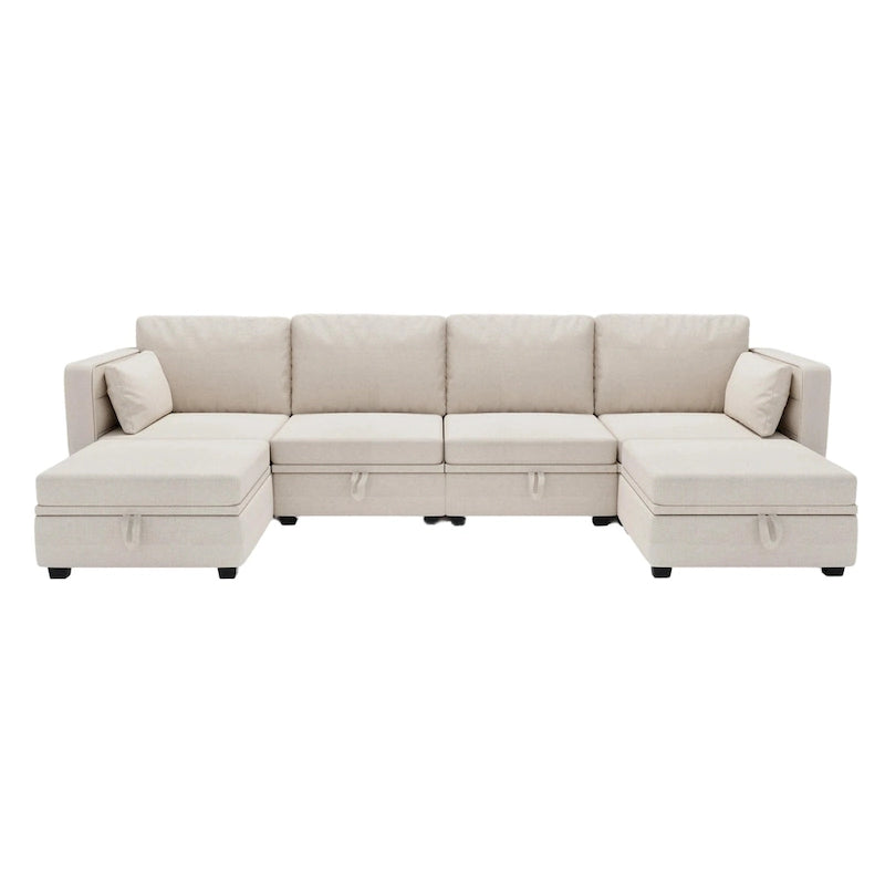 Modular U-shaped adjustable sectional sofa with reversible chains and storage seats-4