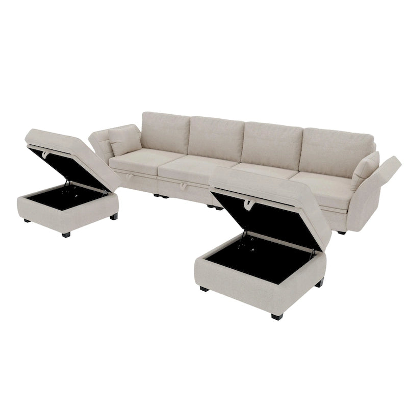 Modular U-shaped adjustable sectional sofa with reversible chains and storage seats-5