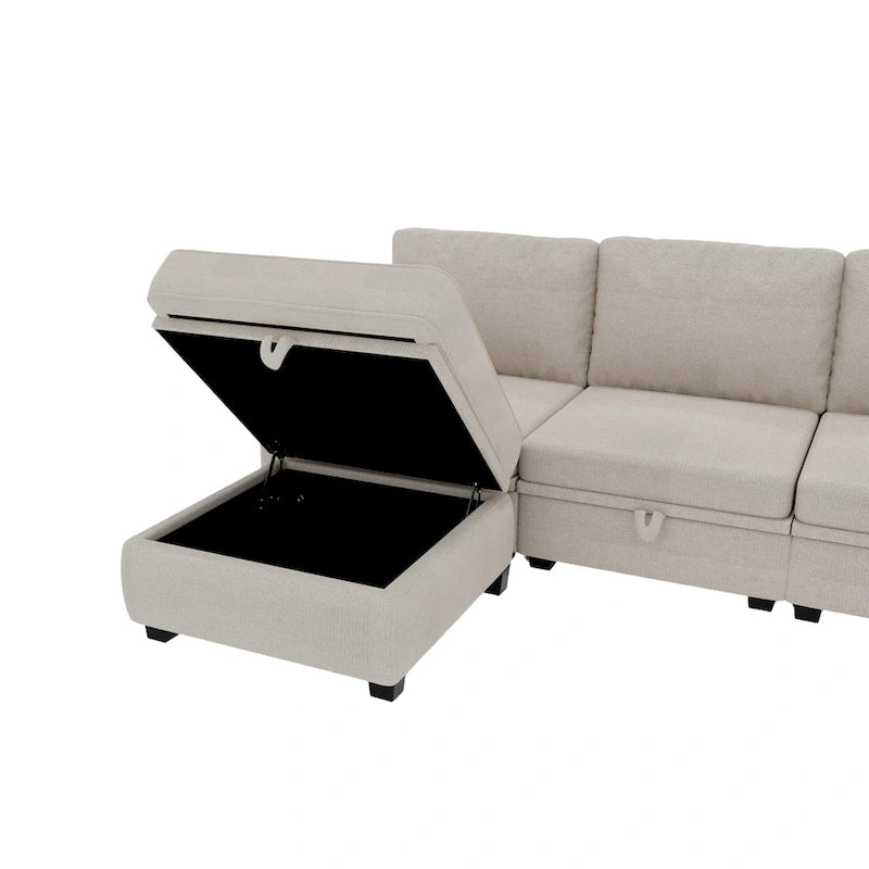 Modular U-shaped adjustable sectional sofa with reversible chains and storage seats-6