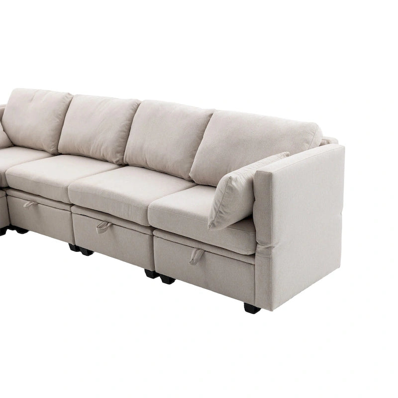 Modular U-shaped adjustable sectional sofa with reversible chains and storage seats-7