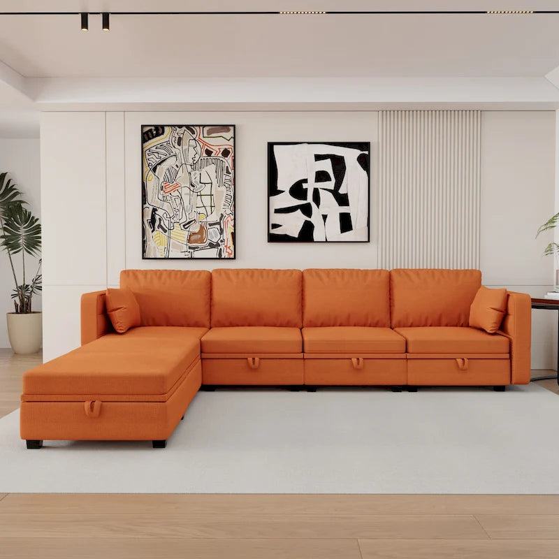 Modular U-shaped adjustable sectional sofa with reversible chains and storage seats-9
