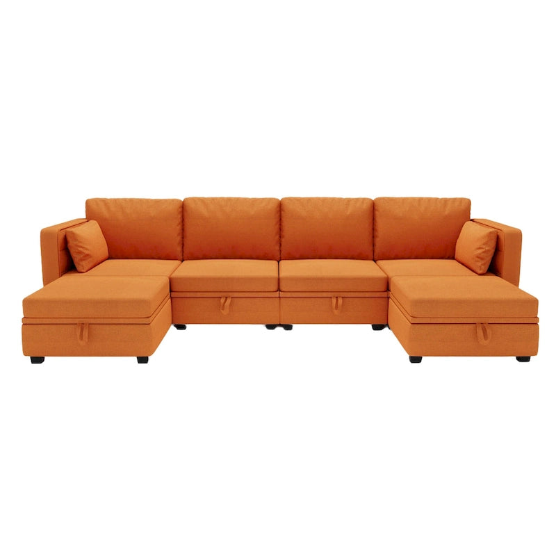 Modular U-shaped adjustable sectional sofa with reversible chains and storage seats-11