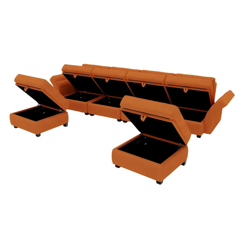 Modular U-shaped adjustable sectional sofa with reversible chains and storage seats-12