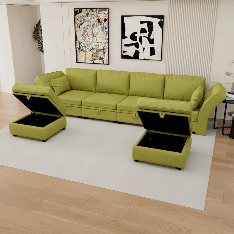 Modular U-shaped adjustable sectional sofa with reversible chains and storage seats-13