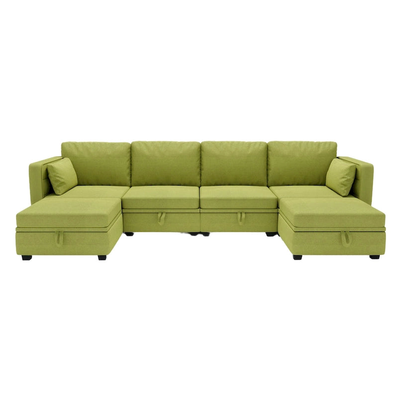 Modular U-shaped adjustable sectional sofa with reversible chains and storage seats-14