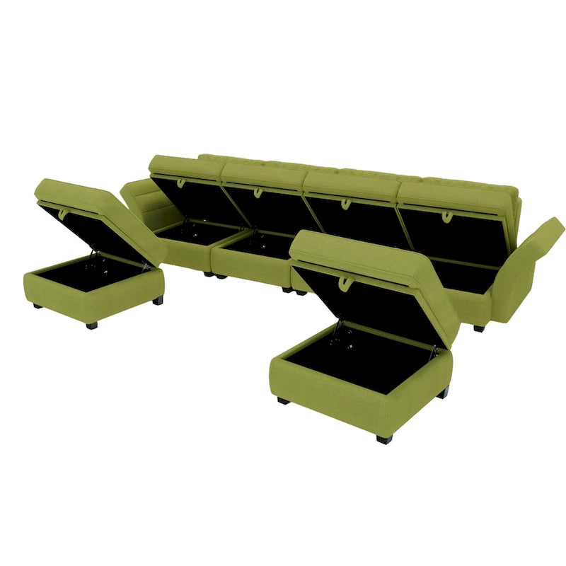 Modular U-shaped adjustable sectional sofa with reversible chains and storage seats-16