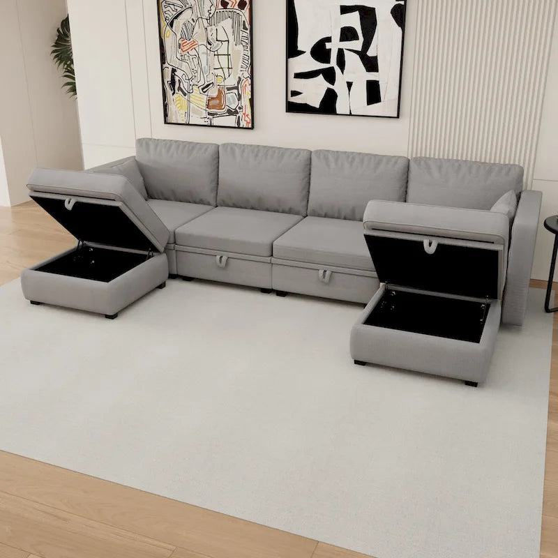 Modular U-shaped adjustable sectional sofa with reversible chains and storage seats-19