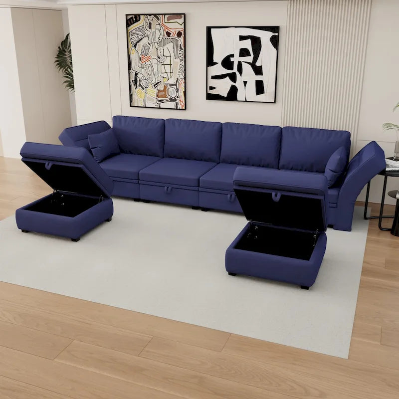 Modular U-shaped adjustable sectional sofa with reversible chains and storage seats-22