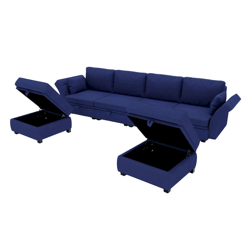 Modular U-shaped adjustable sectional sofa with reversible chains and storage seats-23