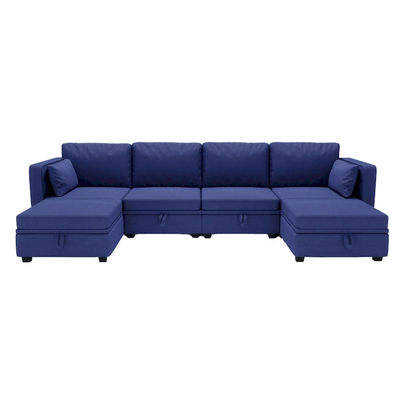 Modular U-shaped adjustable sectional sofa with reversible chains and storage seats-24