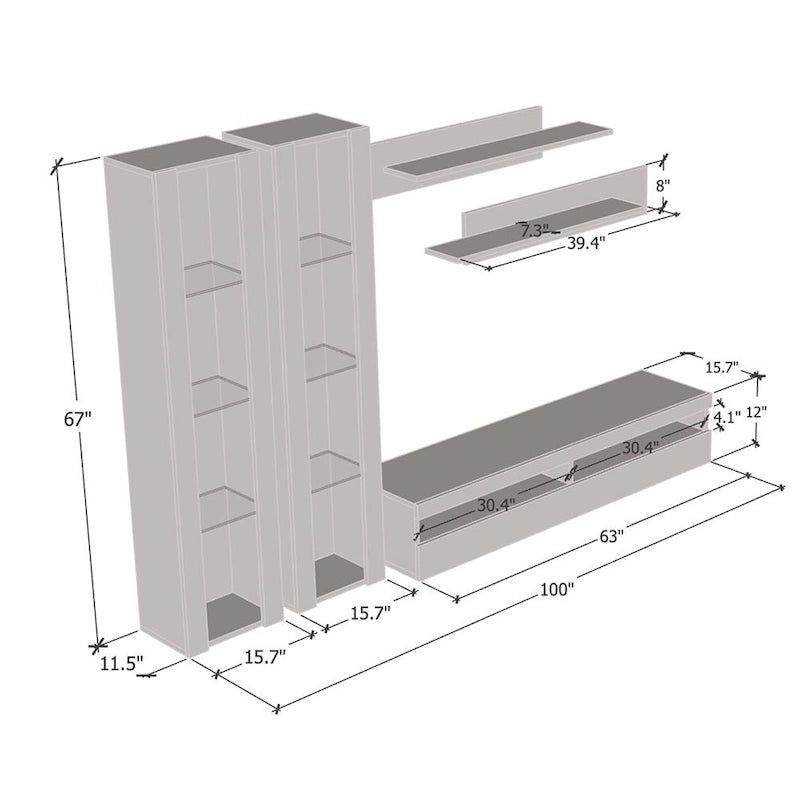 Fly AB2 35TV Wall Mounted Floating Modern Entertainment Center-8