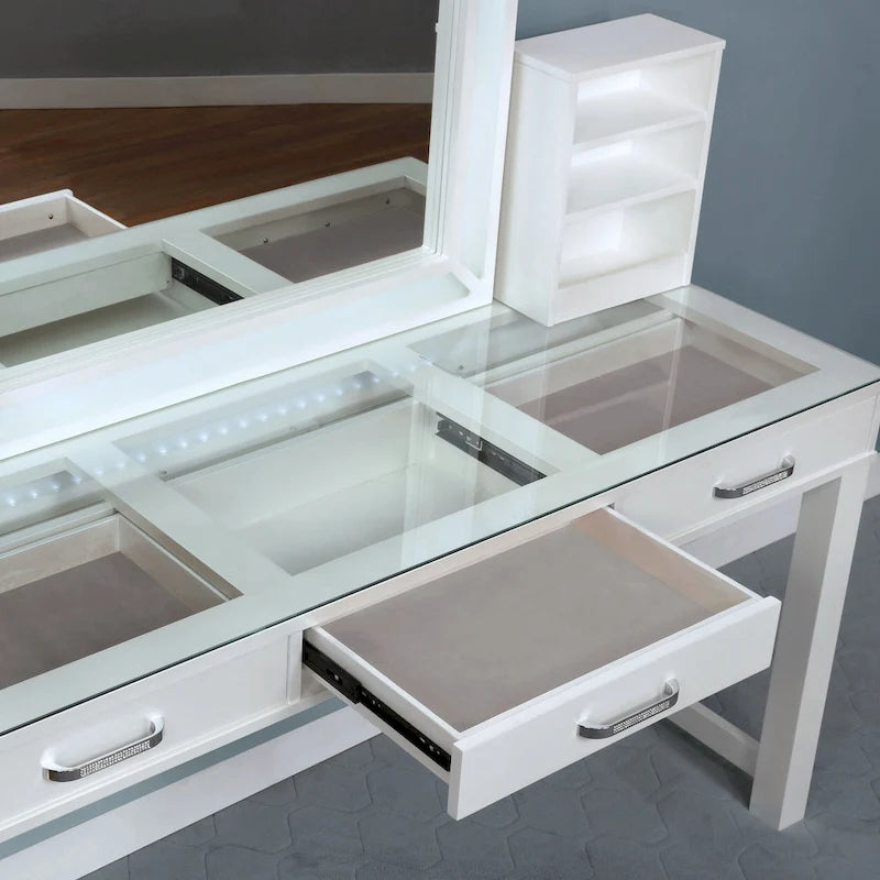 Furniture of America Wres Contemporary Solid Wood LED Light 3-Piece Makeup Vanity Set-3