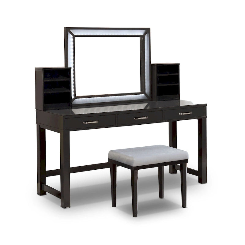 Furniture of America Wres Contemporary Solid Wood LED Light 3-Piece Makeup Vanity Set-5