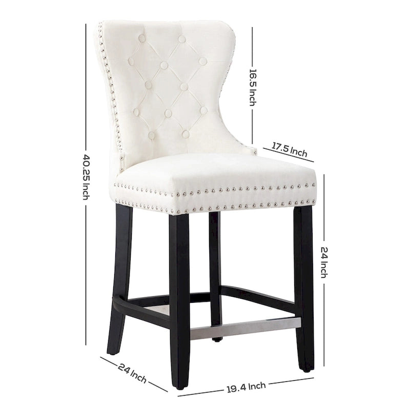 Carter 24 Wingback Tufted Nailhead Counter Stool (Set of 2)