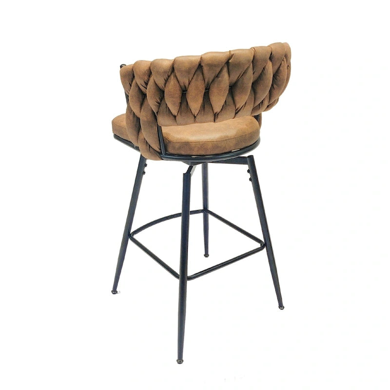 2 Woven Bar Stool,Black Legs No Adjustable Chairs,360 Swivel Upholstered Bar Chair Counter Stool Arm Chairs With Back Footrest-6