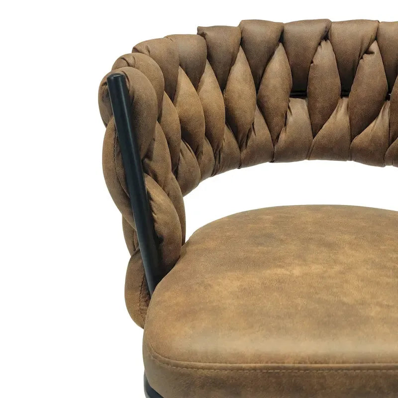 2 Woven Bar Stool,Black Legs No Adjustable Chairs,360 Swivel Upholstered Bar Chair Counter Stool Arm Chairs With Back Footrest-9