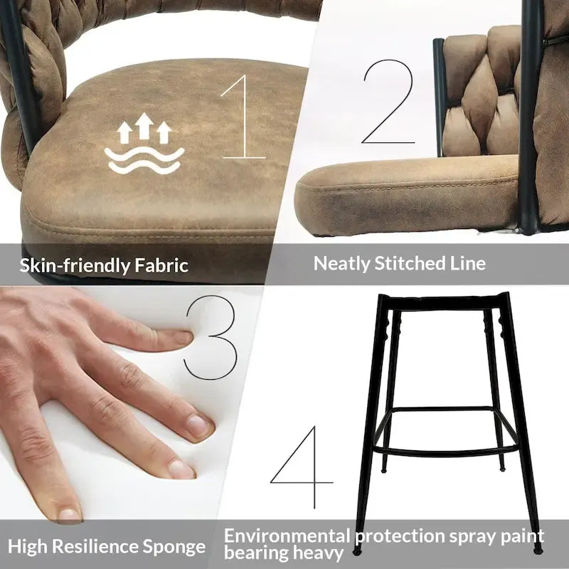 2 Woven Bar Stool,Black Legs No Adjustable Chairs,360 Swivel Upholstered Bar Chair Counter Stool Arm Chairs With Back Footrest-13