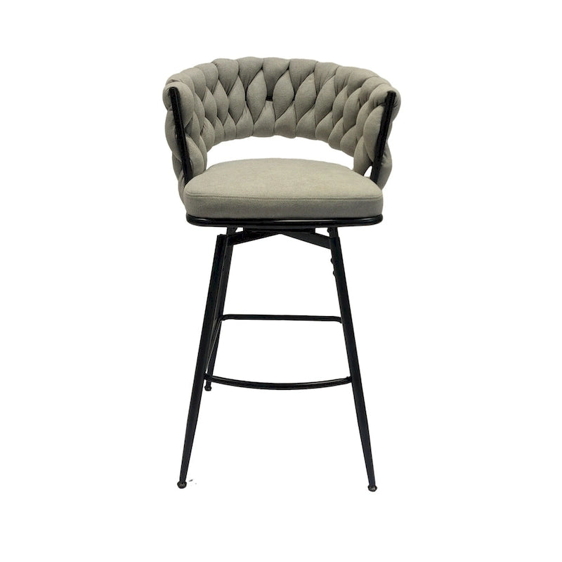 2 Woven Bar Stool,Black Legs No Adjustable Chairs,360 Swivel Upholstered Bar Chair Counter Stool Arm Chairs With Back Footrest-21
